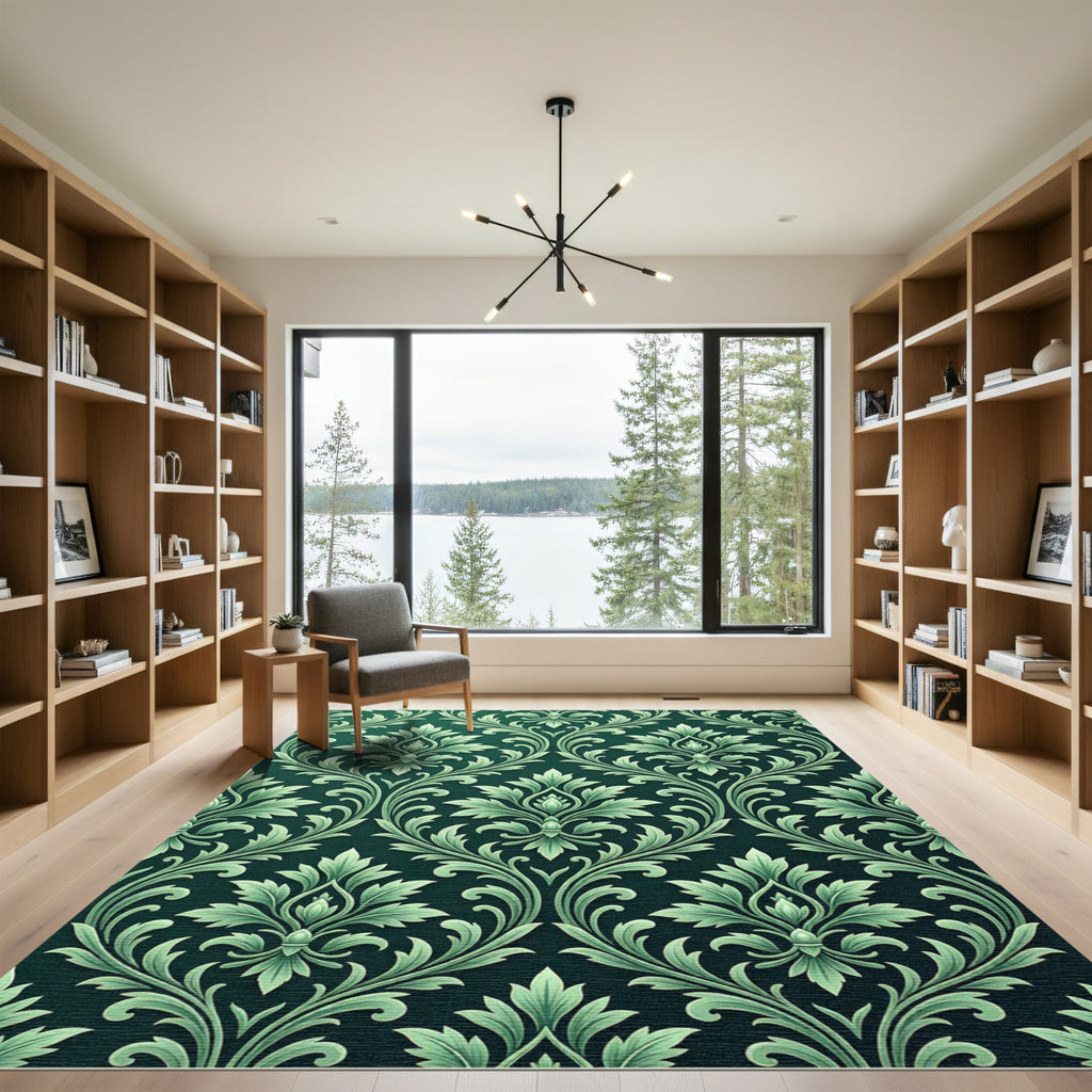 Emerald Green Classic Floral Medallion Rug