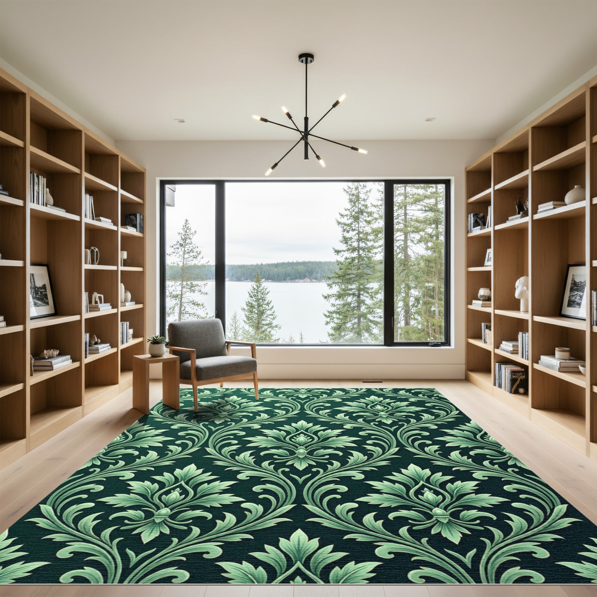Emerald Green Classic Floral Medallion Rug