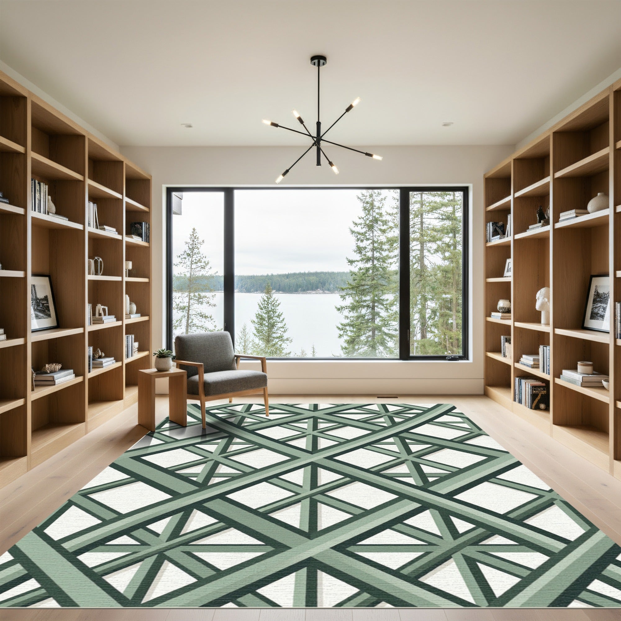 Sage Green Intersecting Geometric Lattice Rug