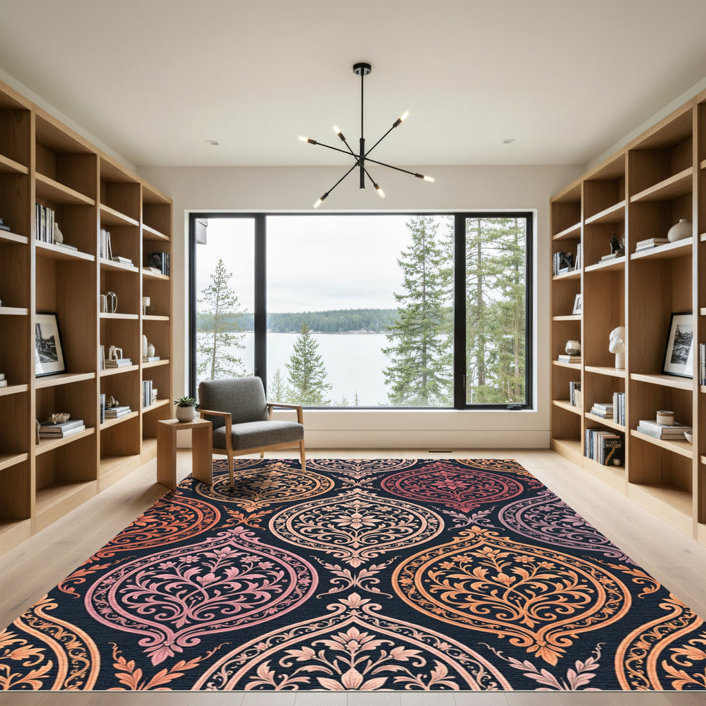 Rich Amber Floral Damask Repeating Rug