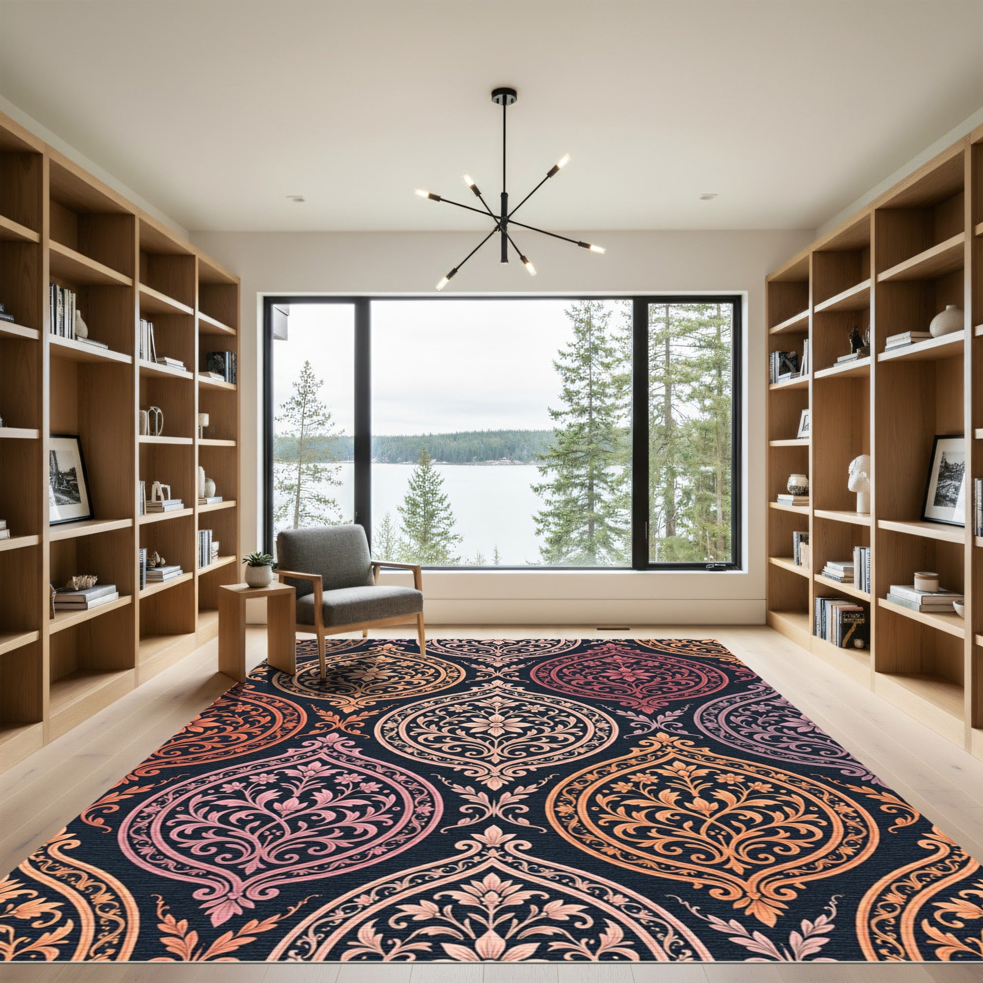 Rich Amber Floral Damask Repeating Rug