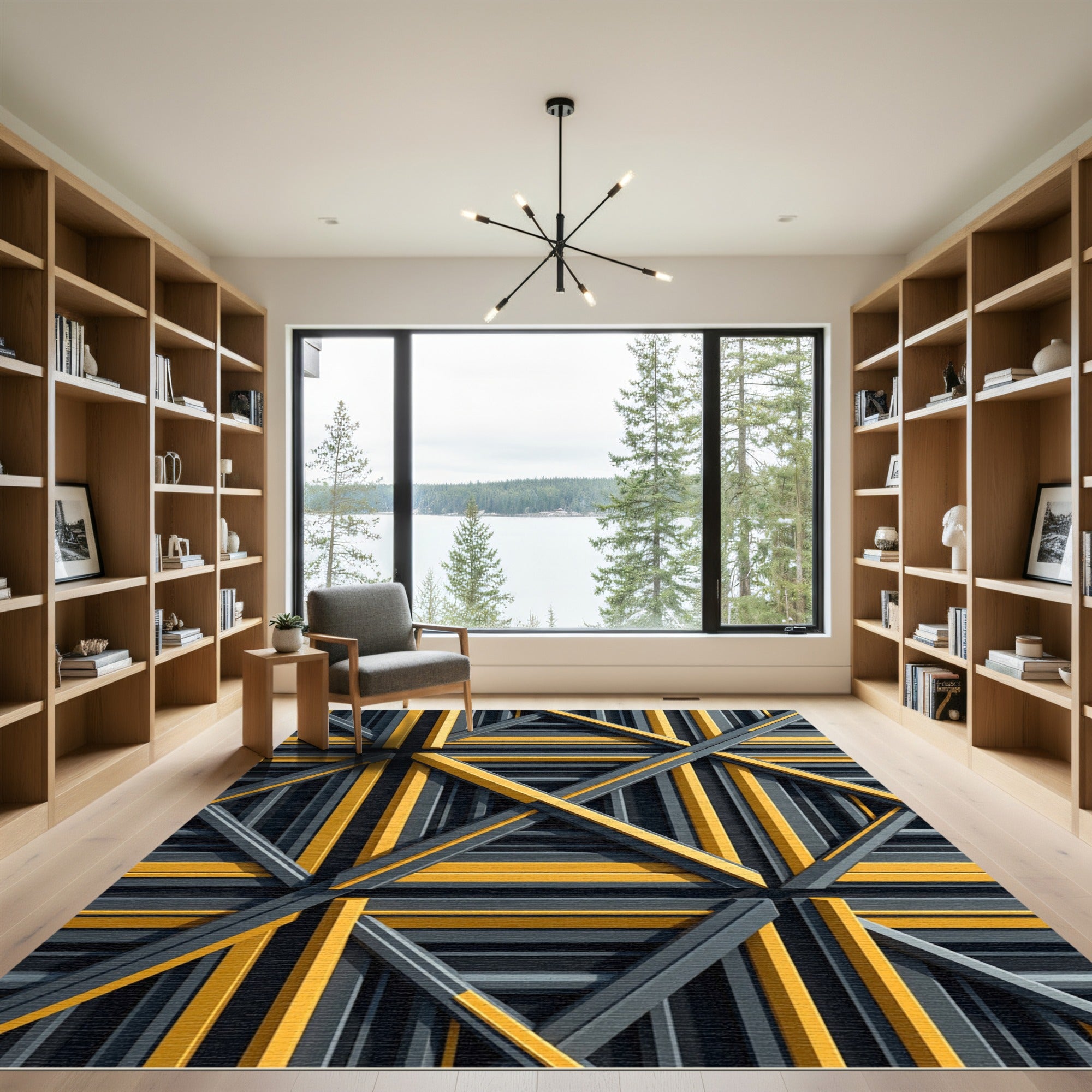 Tantalizing Yellow Gray Geometric Overlay Rug