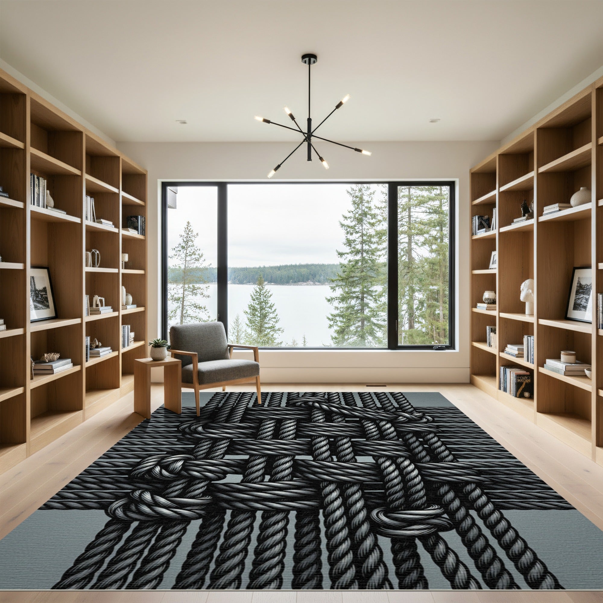 Gray Rope Weave Knotted Pattern Rug