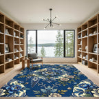 Royal Blue Floral Scrollwork Medallion Rug