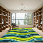 Vibrant Lime Green Teal Wave Rug