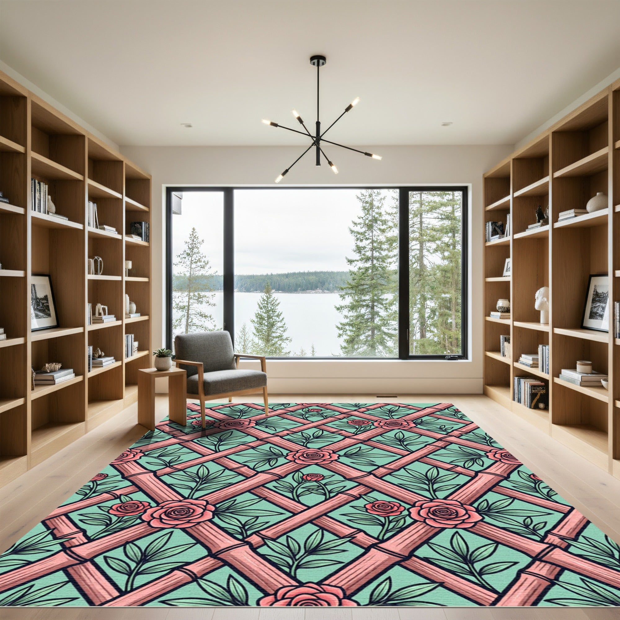 Pink Rose Lattice Bamboo Geometric Rug