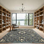 Elegant Slate Gray Ornate Floral Art Rug