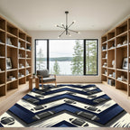 Navy Blue Athletic Football Chevron Rug