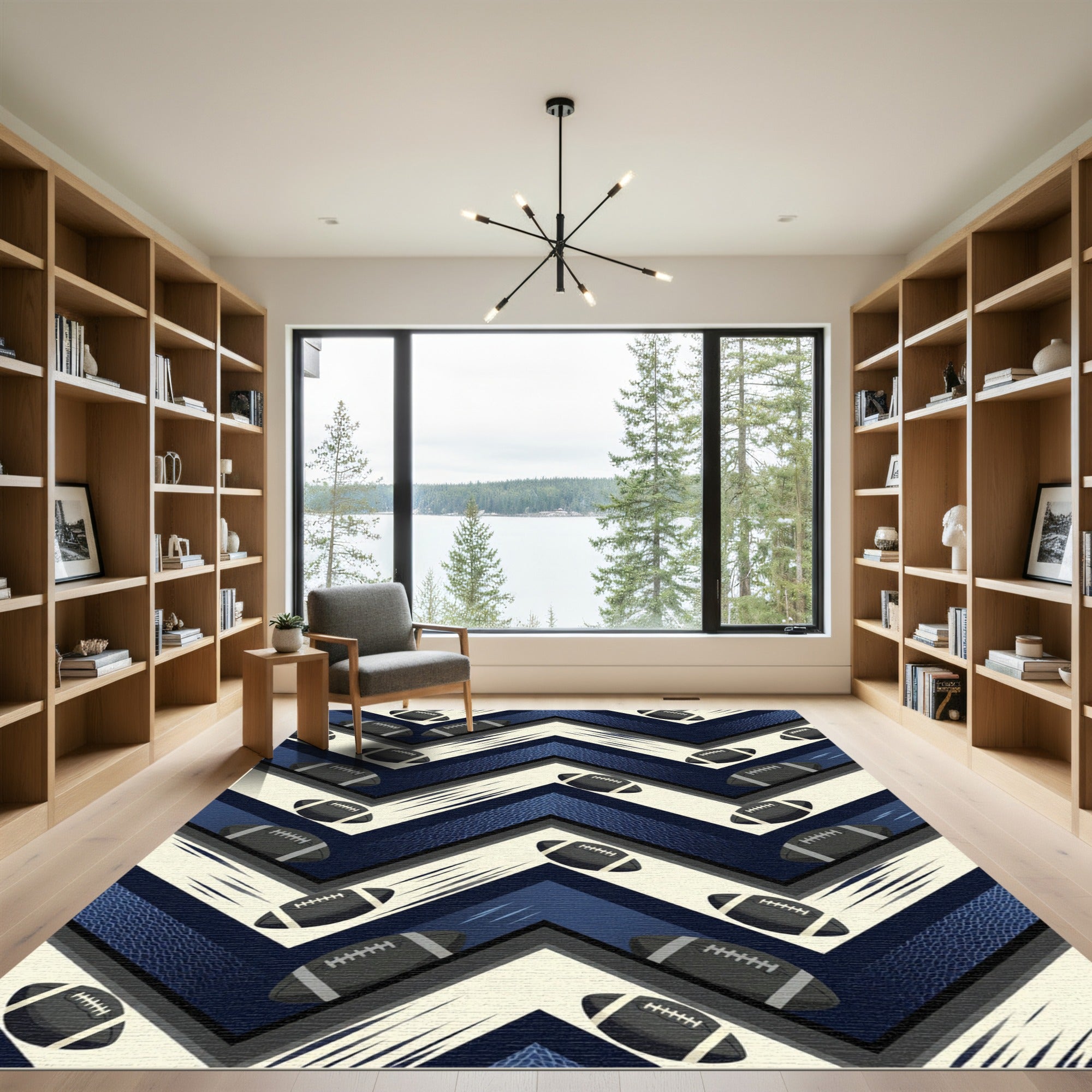Navy Blue Athletic Football Chevron Rug