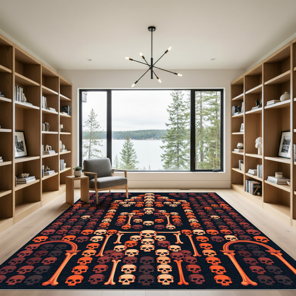 Gothic Symmetrical Skull Bone Mosaic Rug