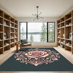 Romantic Pink Rose Mandala Scroll Rug