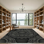 Intricate Black Silver Celtic Knot Mandalas Rug