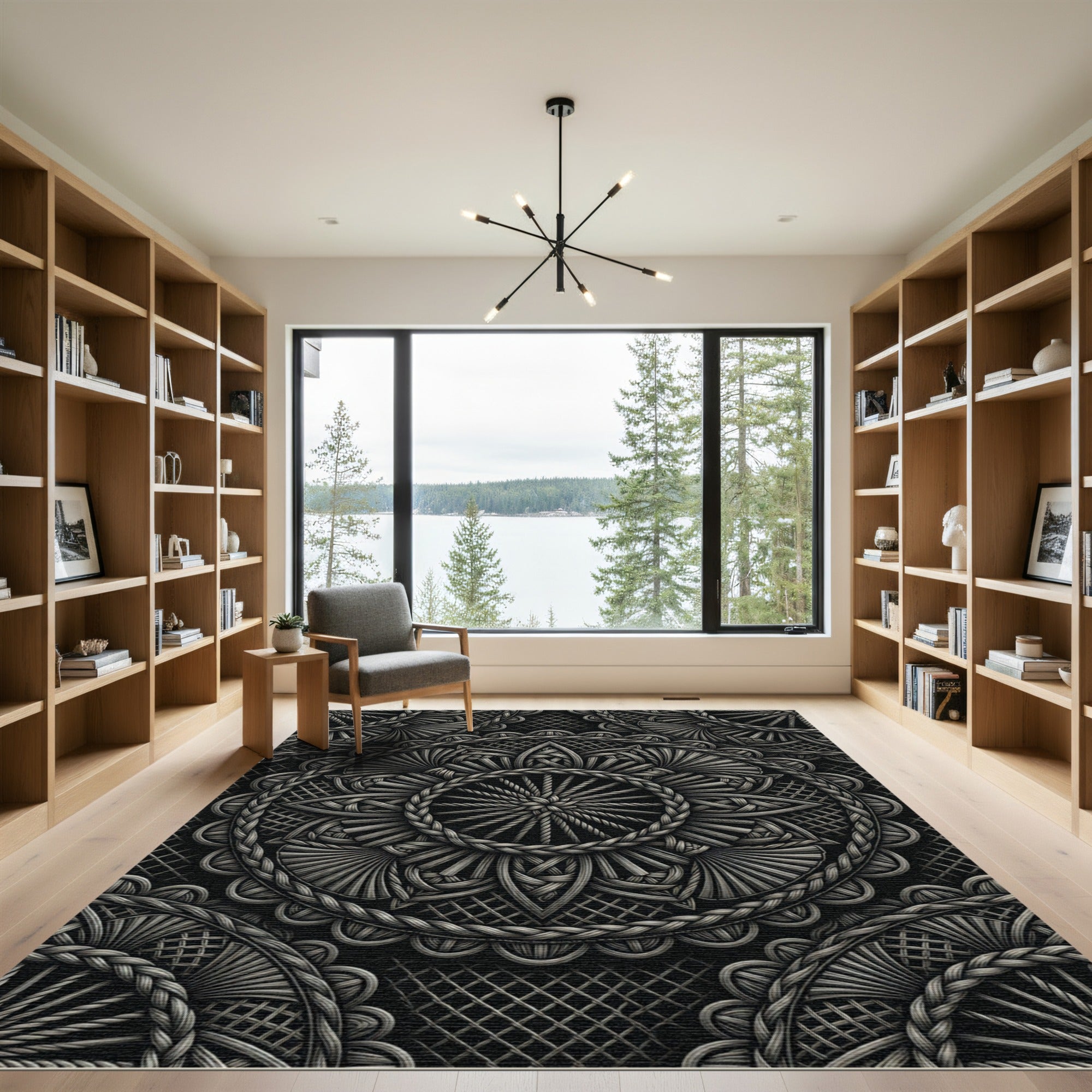 Intricate Black Silver Celtic Knot Mandalas Rug
