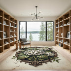 Elegent White Hydrangea Floral Frame Rug