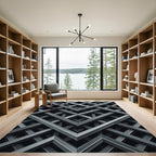 Monochrome Geometric Metallic Intersecting Lattice Rug