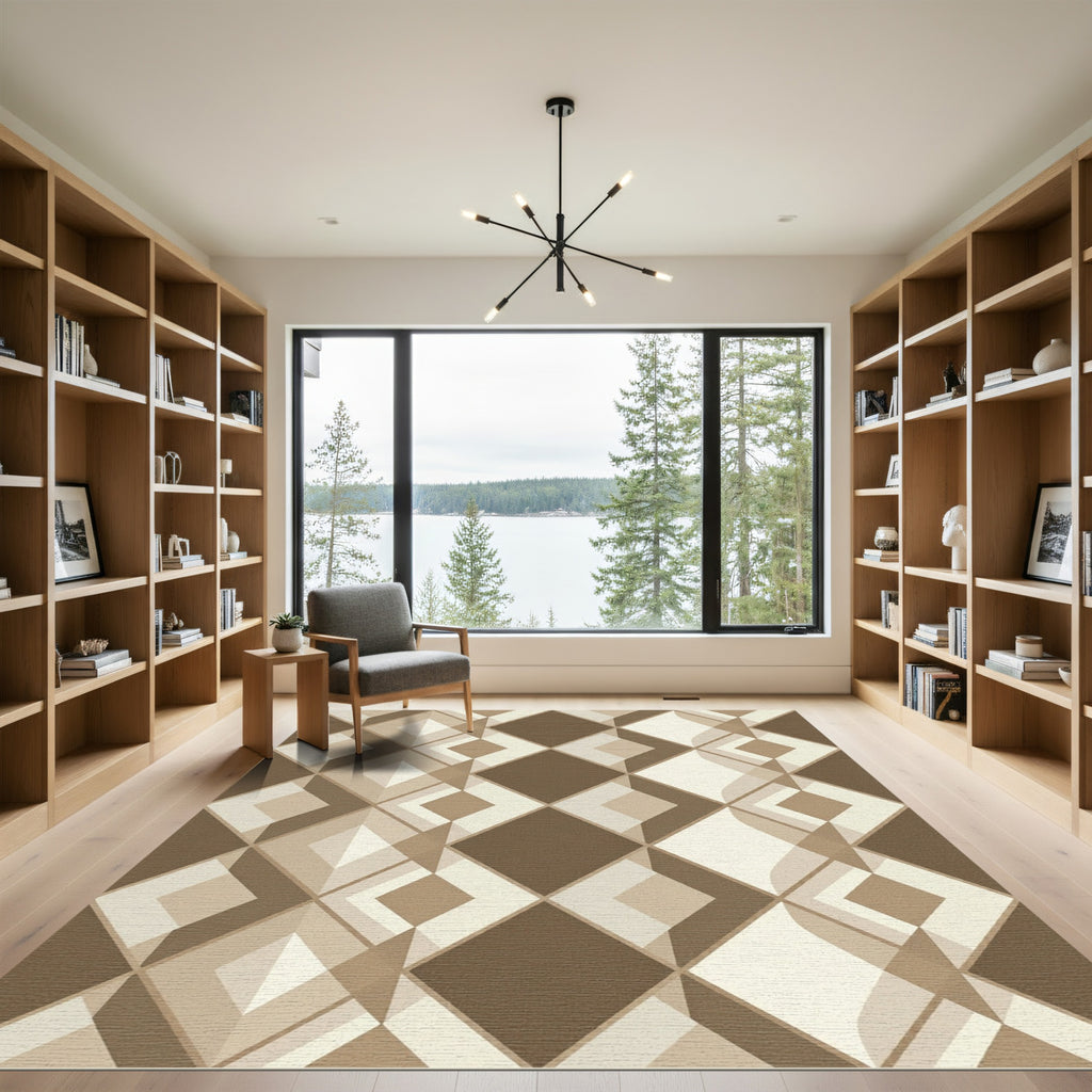 Modern Geometric Taupe Diamond Rug