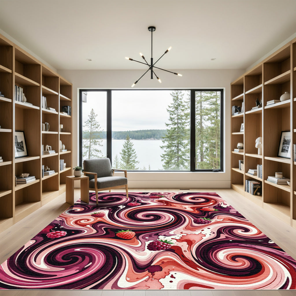 Crimson Swirl Berry Abstract Rug