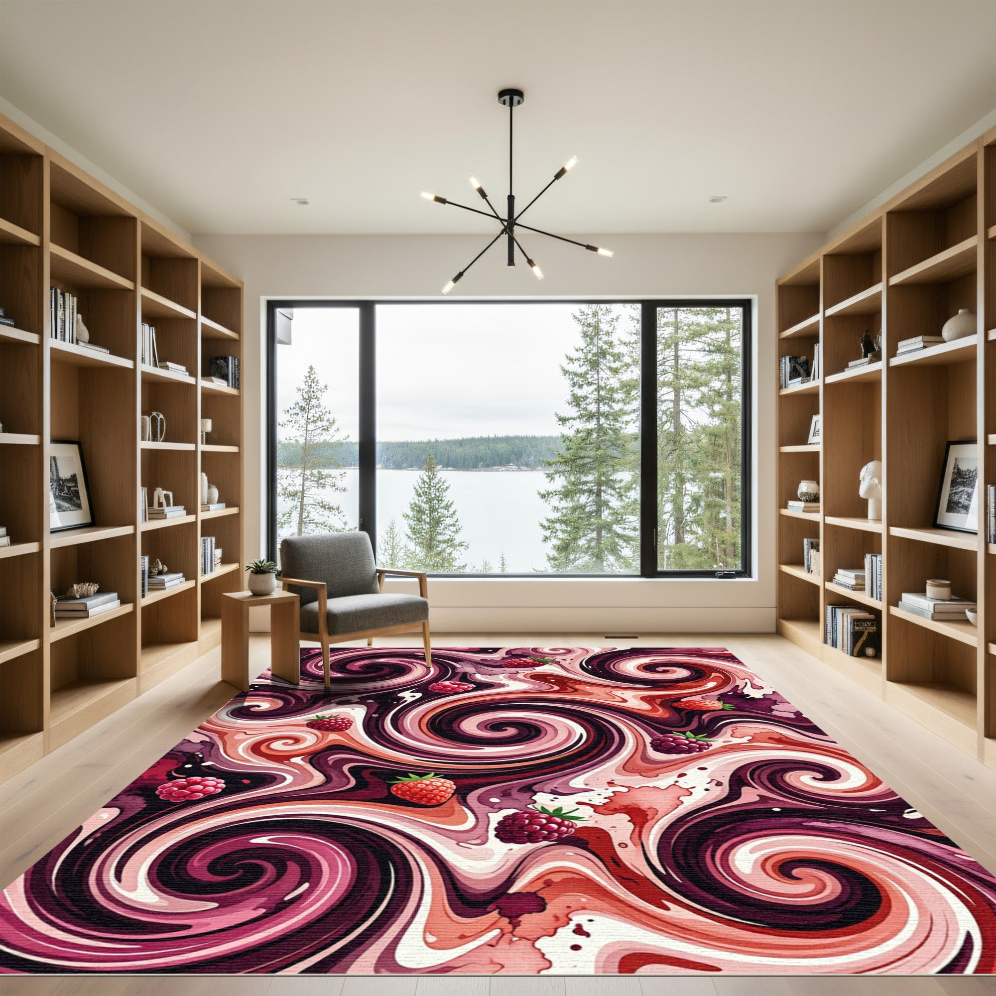 Crimson Swirl Berry Abstract Rug