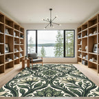 Elegant Sage Green Victorian Botanical Tapestry Rug