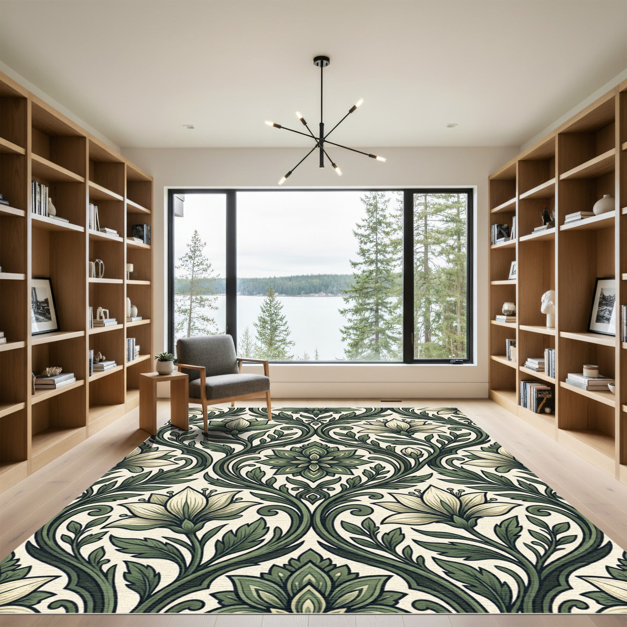 Elegant Sage Green Victorian Botanical Tapestry Rug