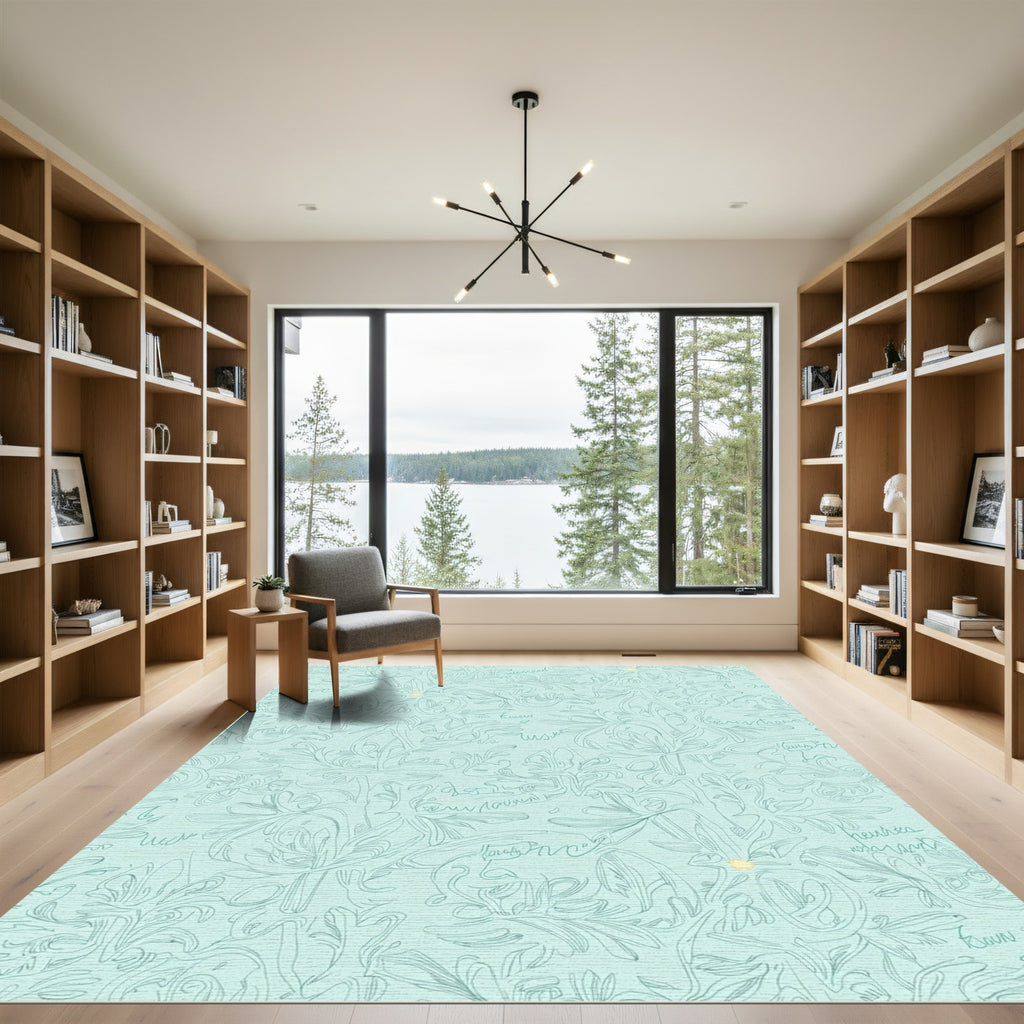 Seafoam Script Floral Whimsical Rug