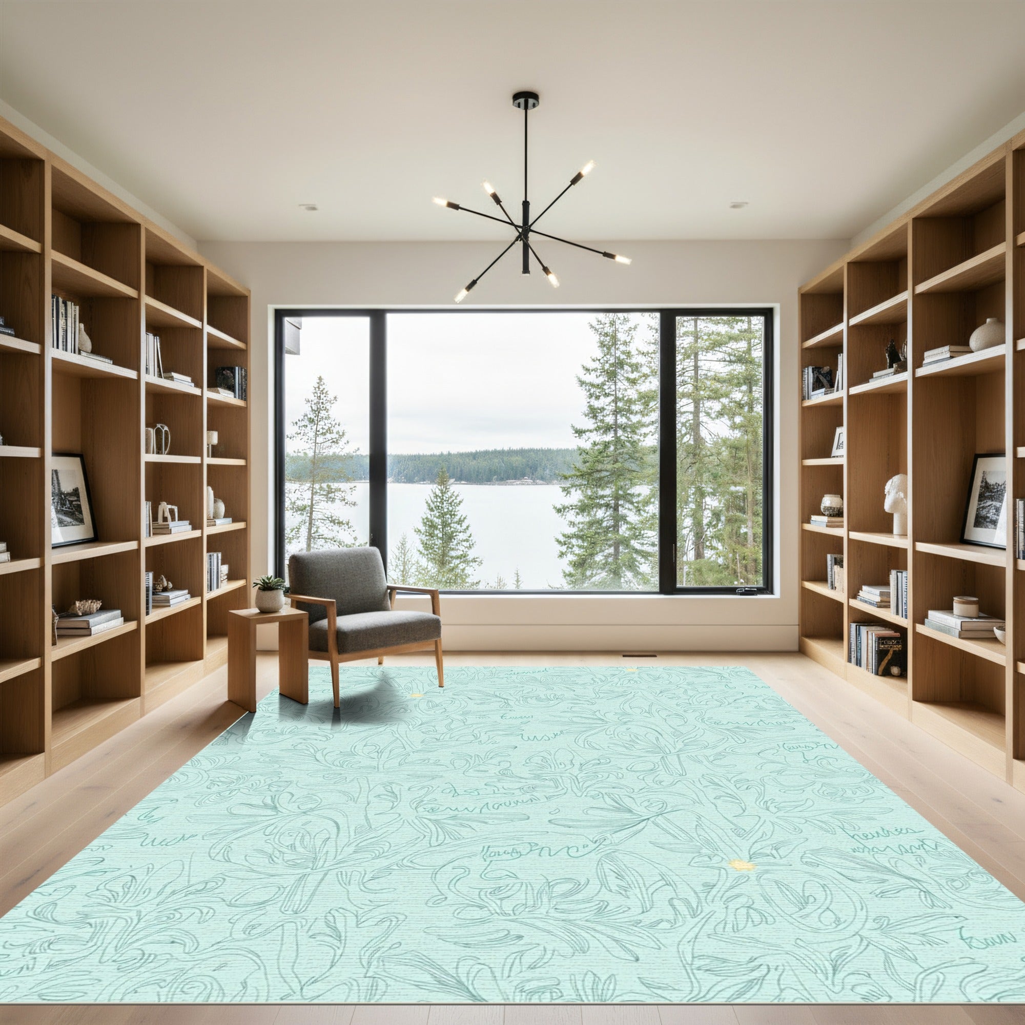 Seafoam Script Floral Whimsical Rug