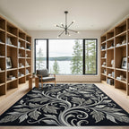 Ornate Silver Leaf Vine Rug