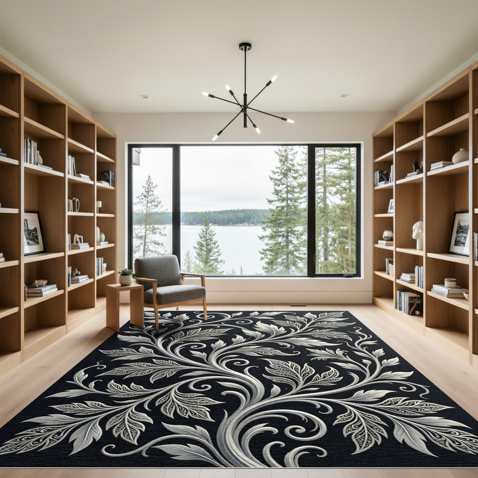 Ornate Silver Leaf Vine Rug