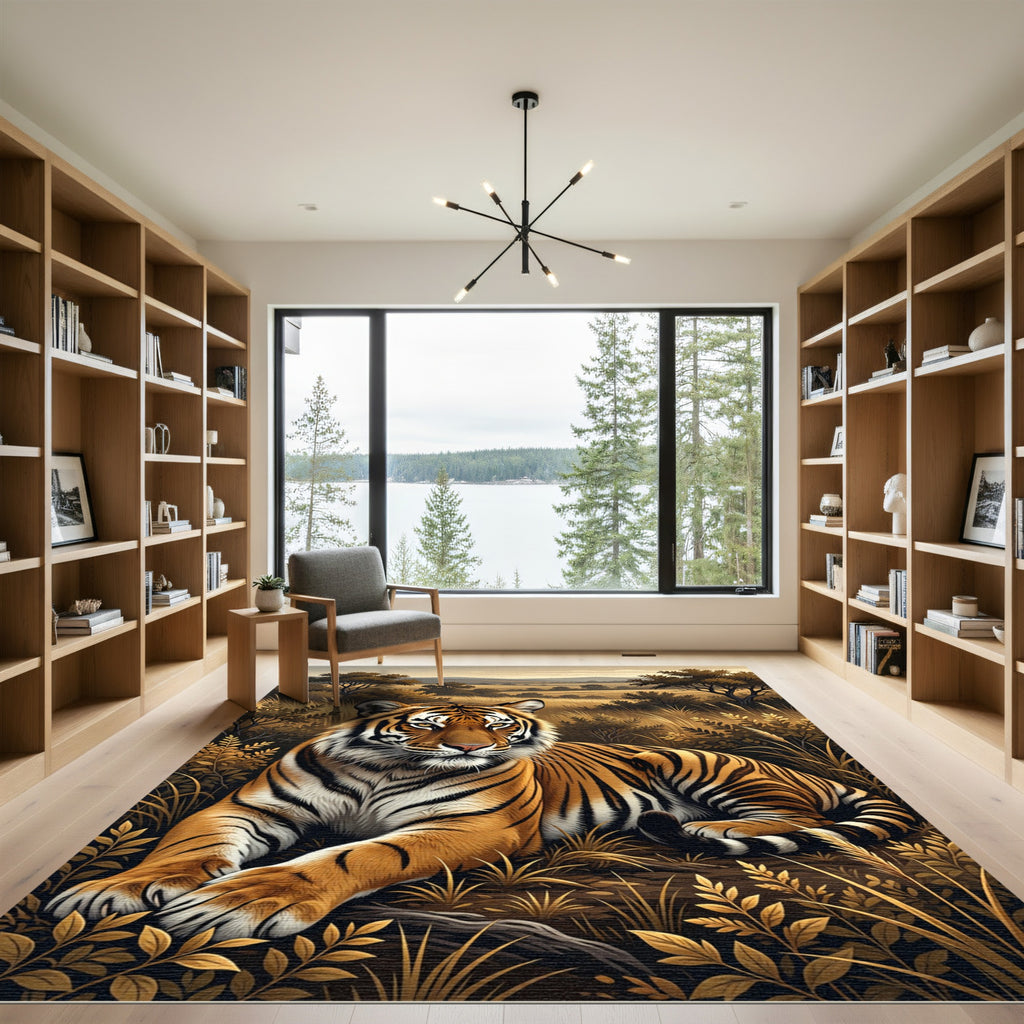 Majestic Orange Tiger Nature Scene Rug