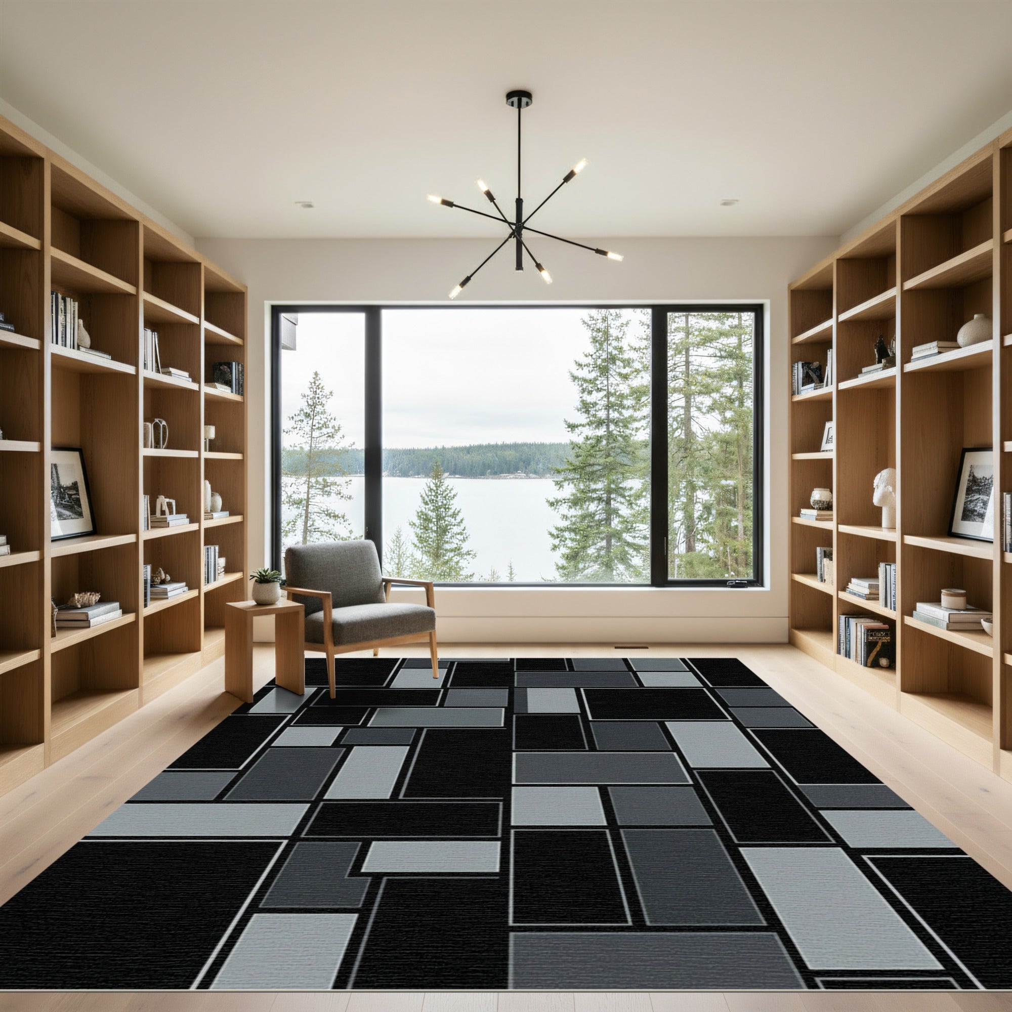 Monochrome Geometric Composition Rectangles Rug