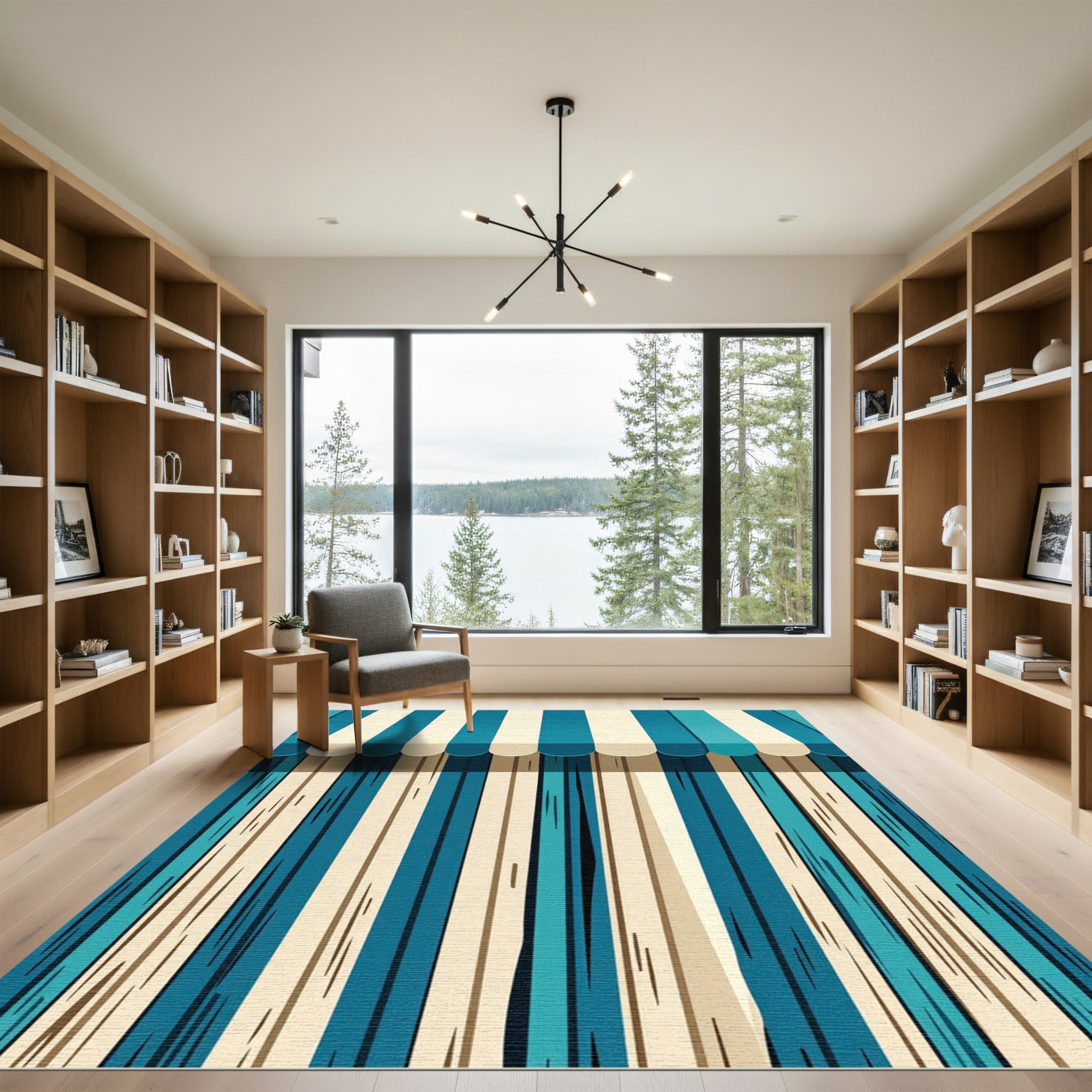 Coastal Blue Cream Striped Canvas Rug