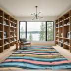 Vintage Coastal Cabin Wavy Striped Art Rug