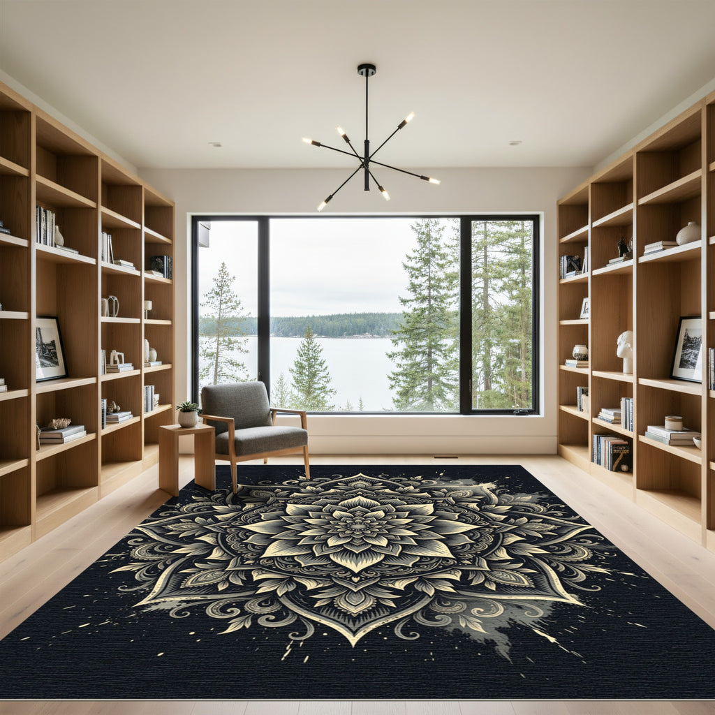 Intricate Cream Mandala Floral Design Rug