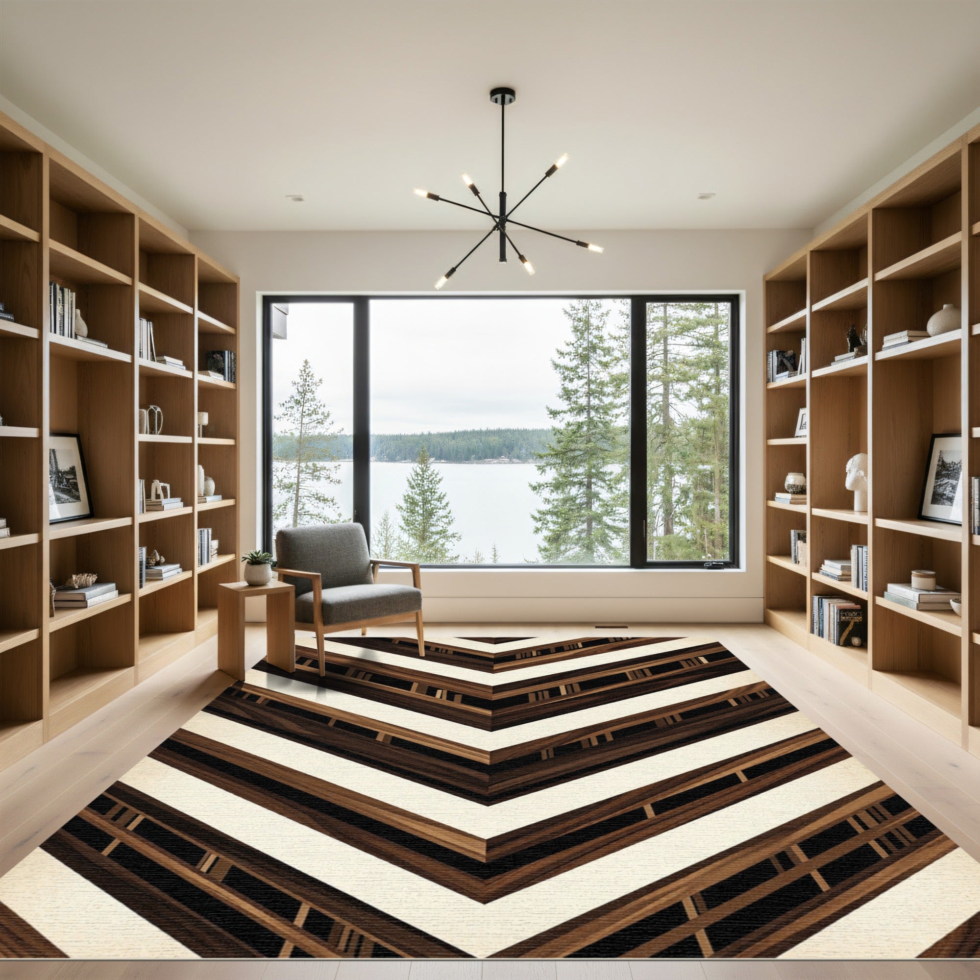 Modern Brown Beige Chevron Stripe Rug