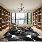 Monochrome Vinyl Record Retro Collage Rug