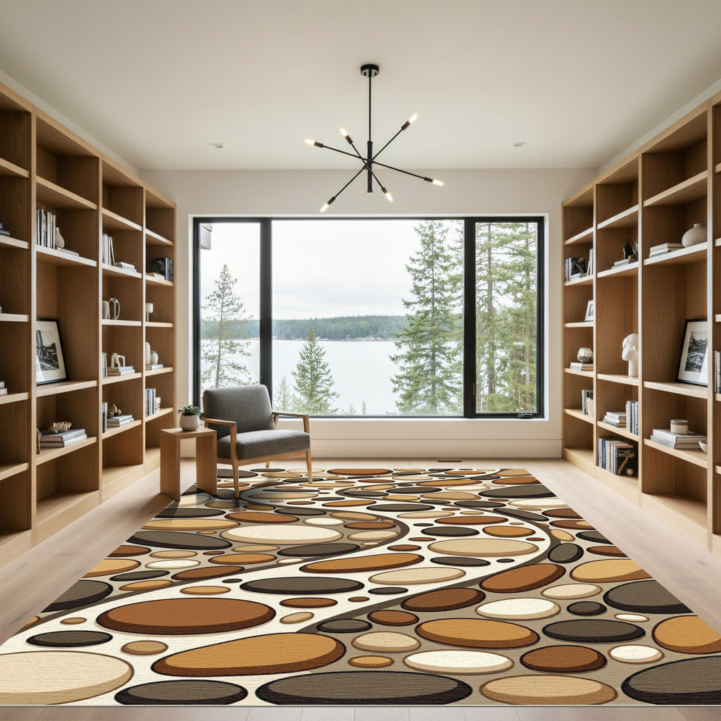 Contemporary Earth Tone River Stone Path Rug