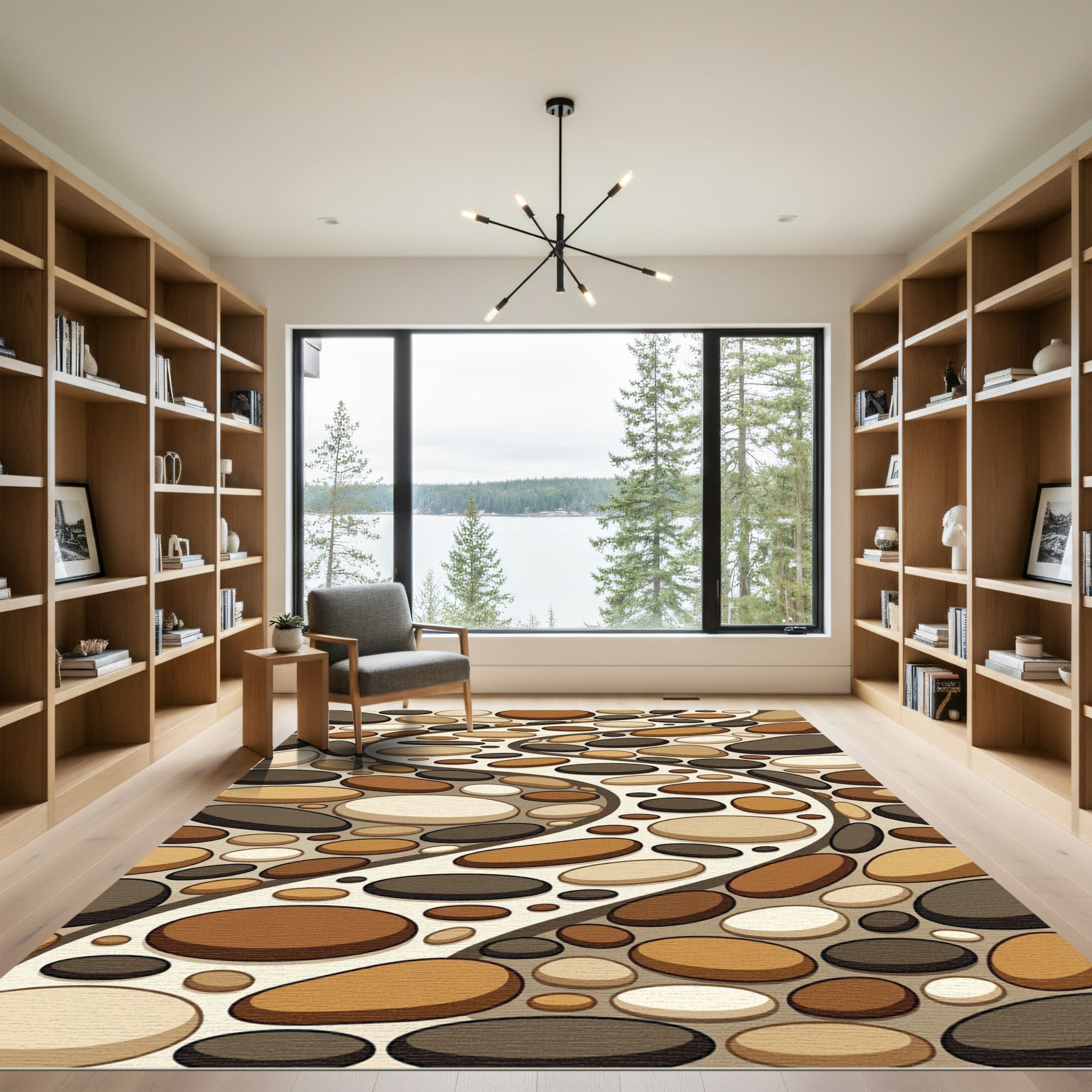 Contemporary Earth Tone River Stone Path Rug