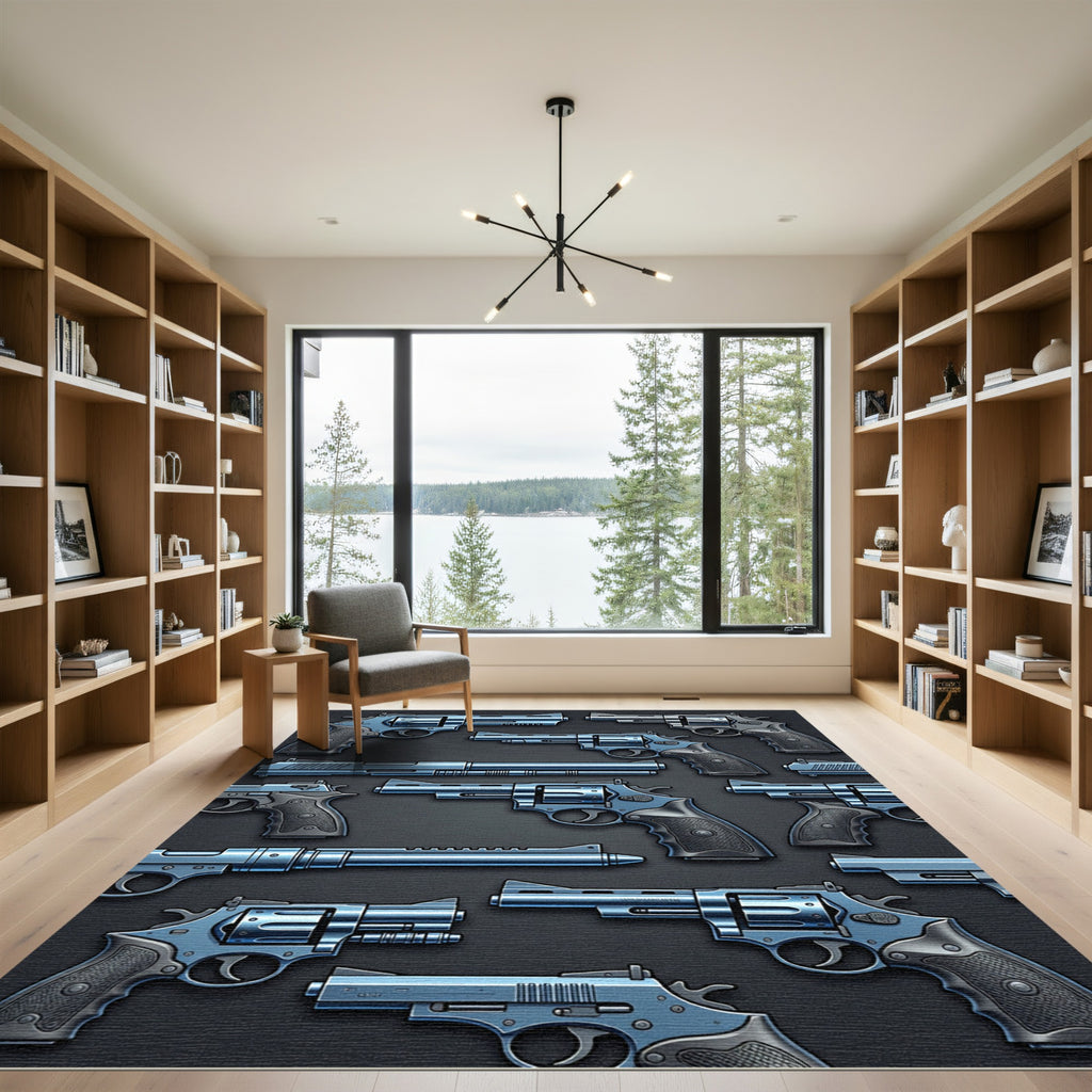 Blue Industrial Revolver Arrangement Art Rug