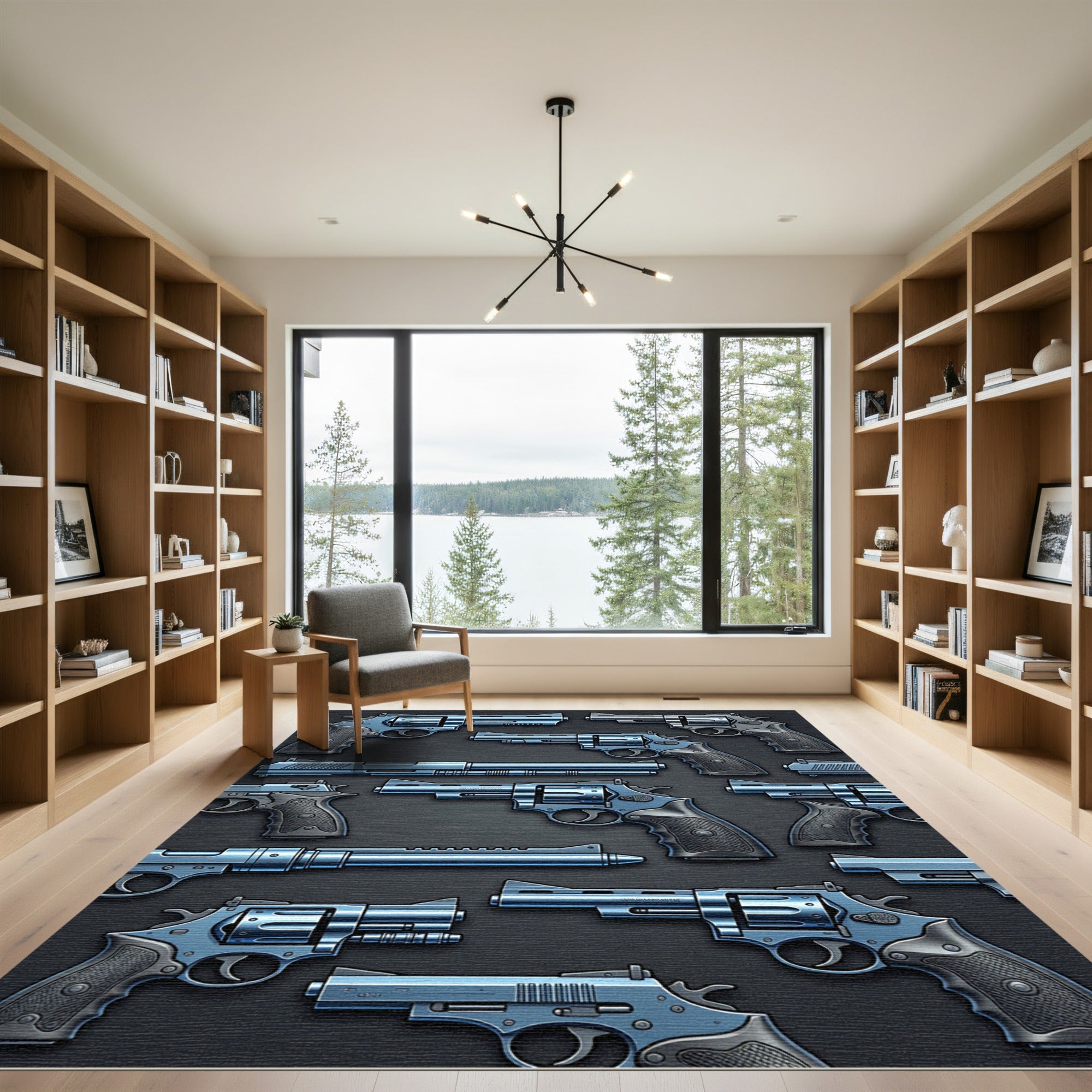 Blue Industrial Revolver Arrangement Art Rug