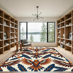 Geometric Eagle and Feather Art Deco Rug