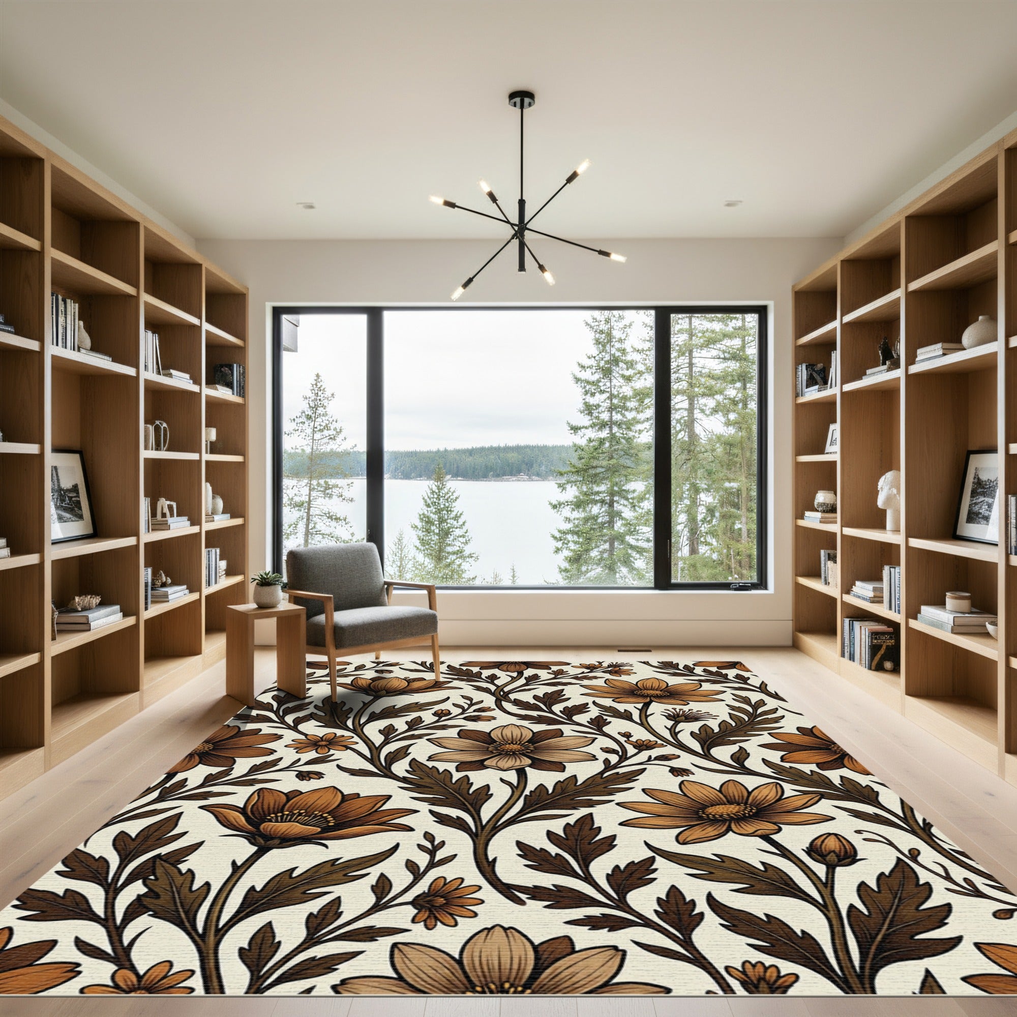 Amber Brown Floral Vine Rug