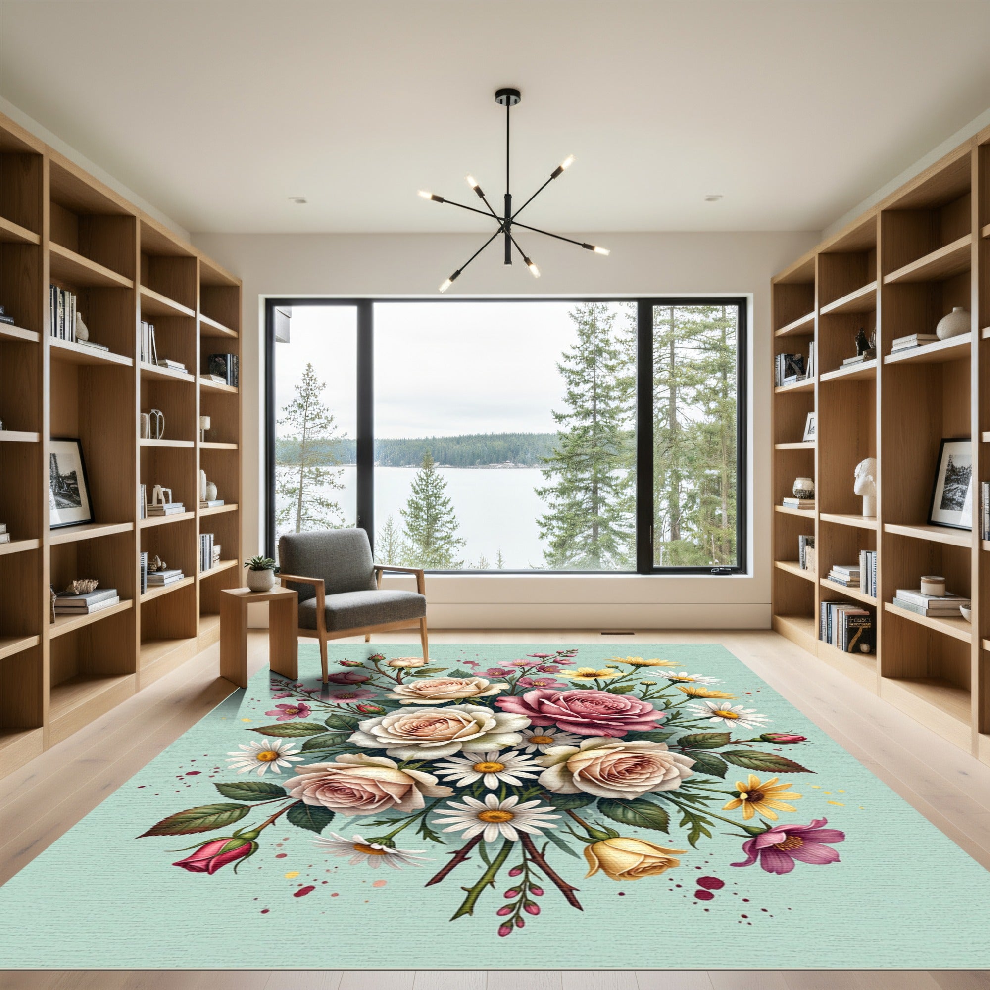 Romantic Blush Pink Rose Garden Bouquet Rug