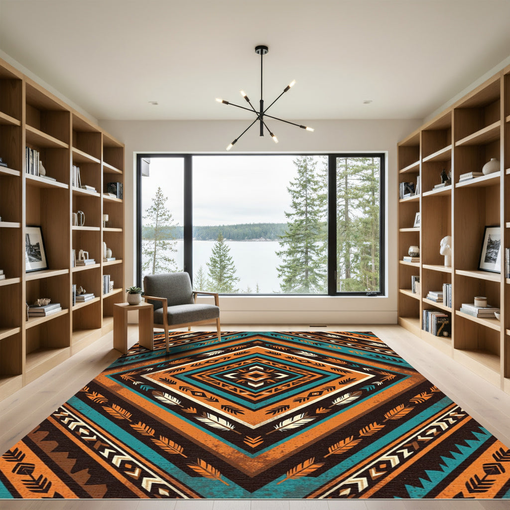 Geometric Feather Tribal Diamond Rug
