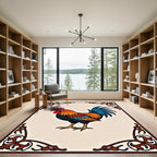 Enchanting Rooster Floral Border Rug