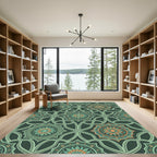 Emerald Botanical Medallion Interlocking Scroll Rug