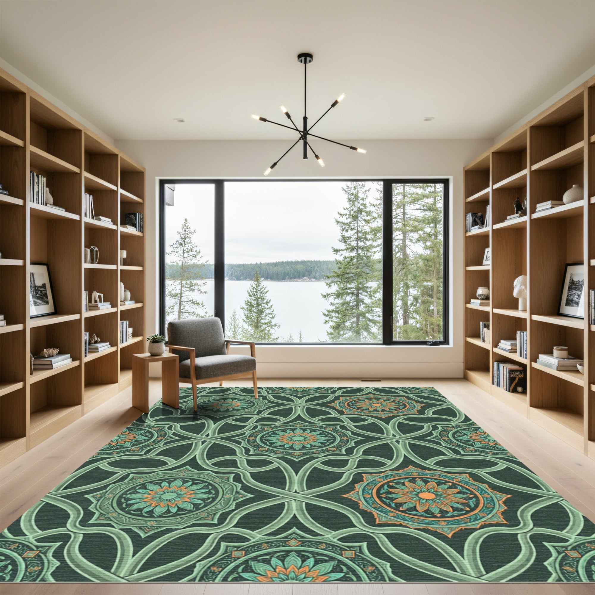 Emerald Botanical Medallion Interlocking Scroll Rug