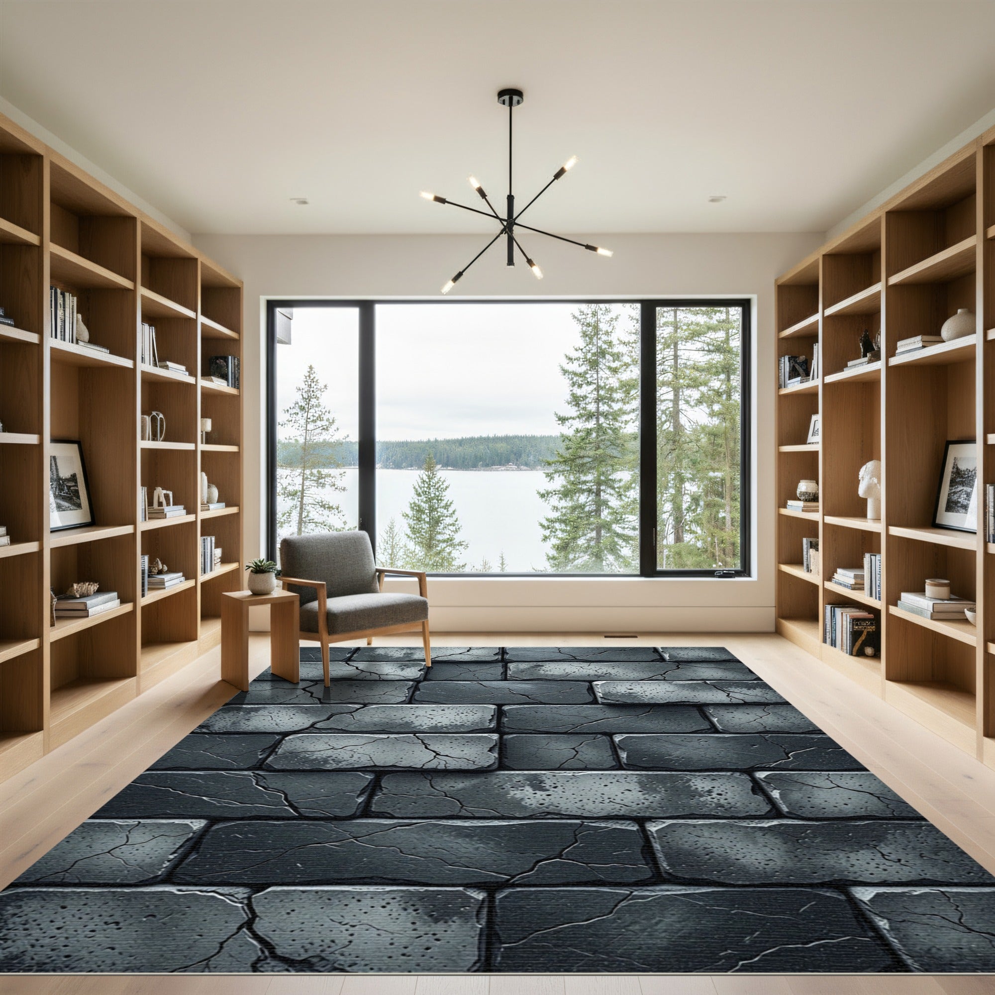 Charcoal Cracked Brick Texture Rug