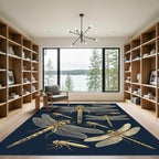 Golden Dragonfly Illustration on Navy Rug