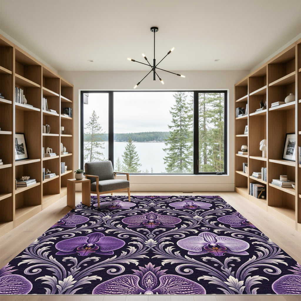 Deep Purple Orchid Damask Rug