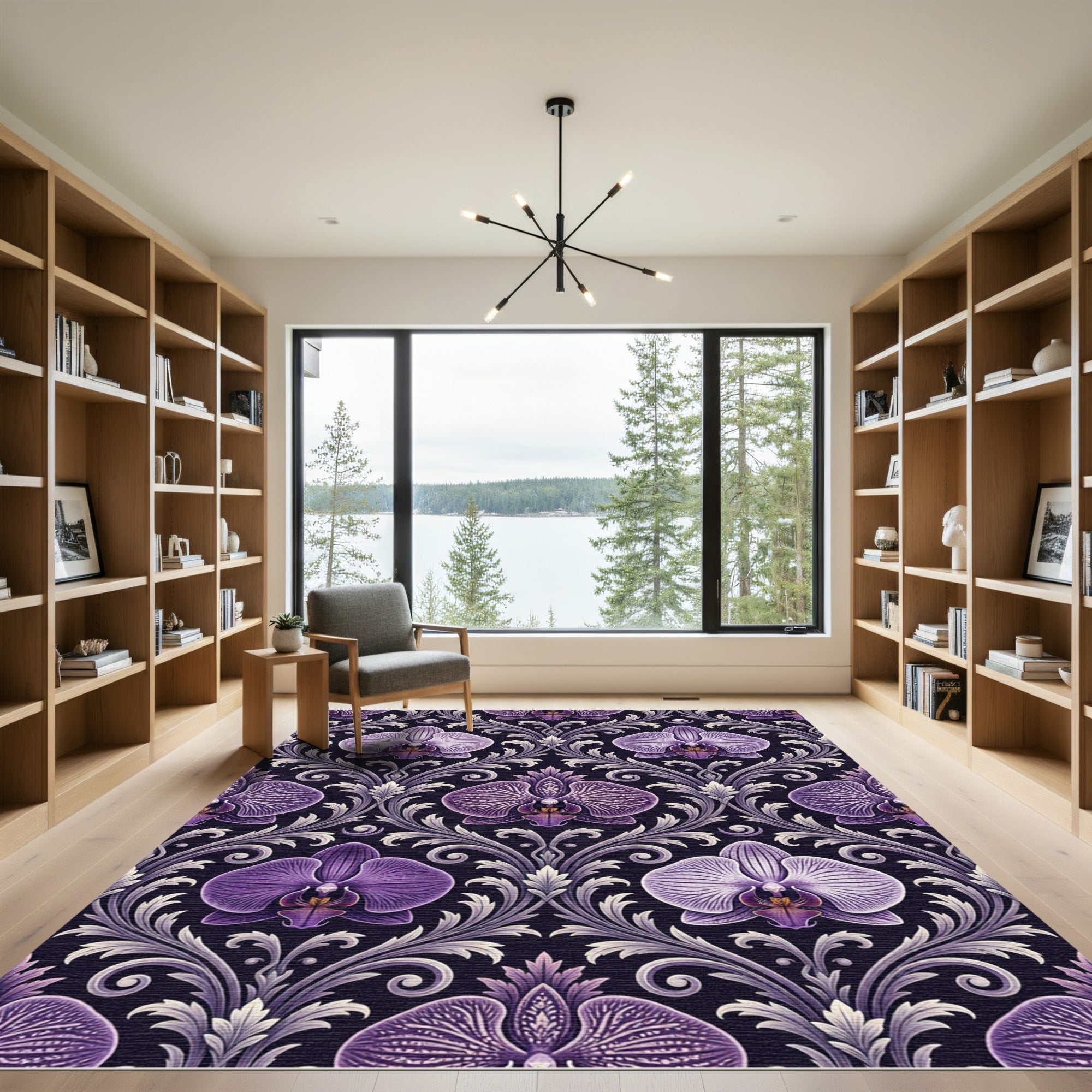 Deep Purple Orchid Damask Rug